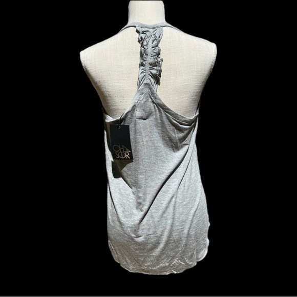 🌻NEW (w/tag) Chaser Gray Slub Ruffle T-back Camisole Tank Top Size Medium - Picture 4 of 7